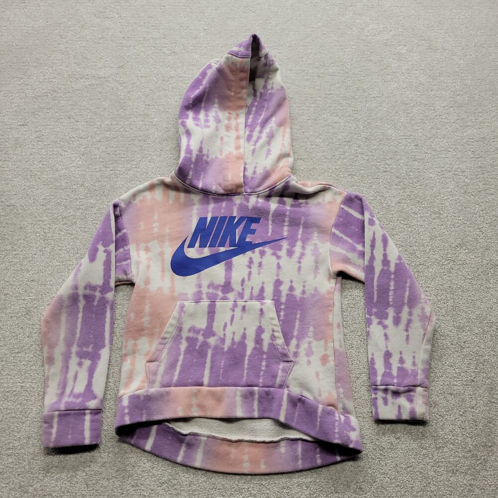 Nike Girls 6X Tie Dye Hoodie Purple Pink Pullover Swoosh Sweatshirt Kids